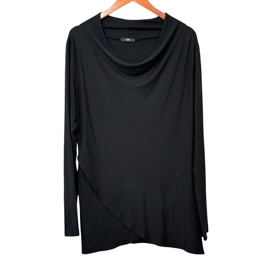 Ruti Womens Black Long Sleeve Draped Cowl Neck Top Minimalist Tunic Size 5-L/XL